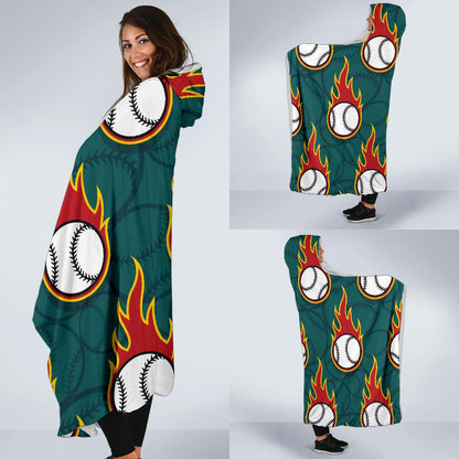 Baseball Fire Print Pattern Hooded Blanket-JTAMIGO.COM