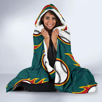 Baseball Fire Print Pattern Hooded Blanket-JTAMIGO.COM