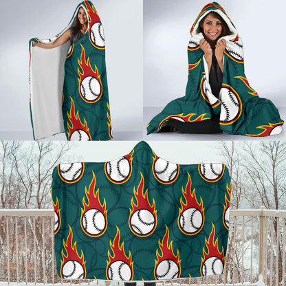 Baseball Fire Print Pattern Hooded Blanket-JTAMIGO.COM