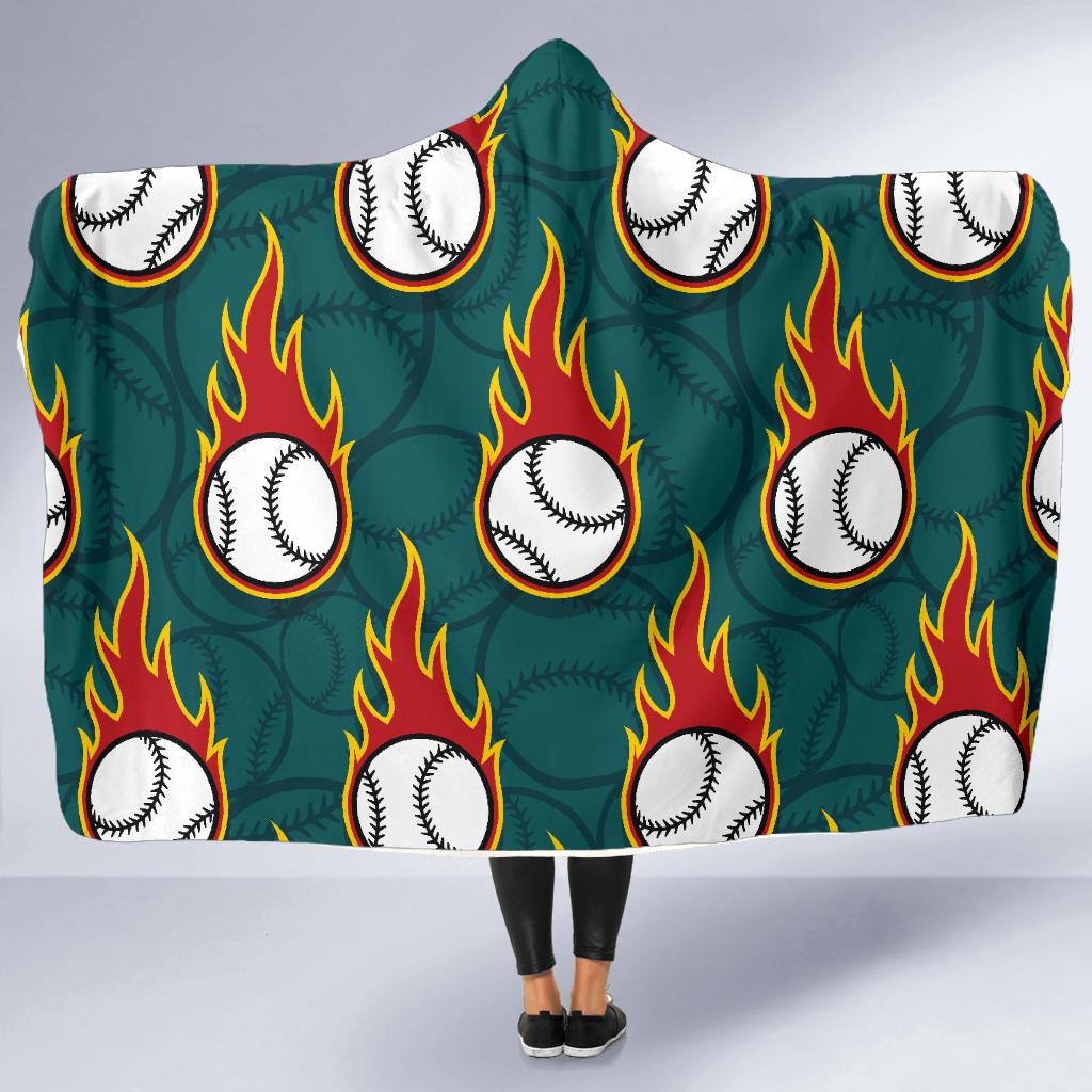Baseball Fire Print Pattern Hooded Blanket-JTAMIGO.COM