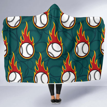 Baseball Fire Print Pattern Hooded Blanket-JTAMIGO.COM