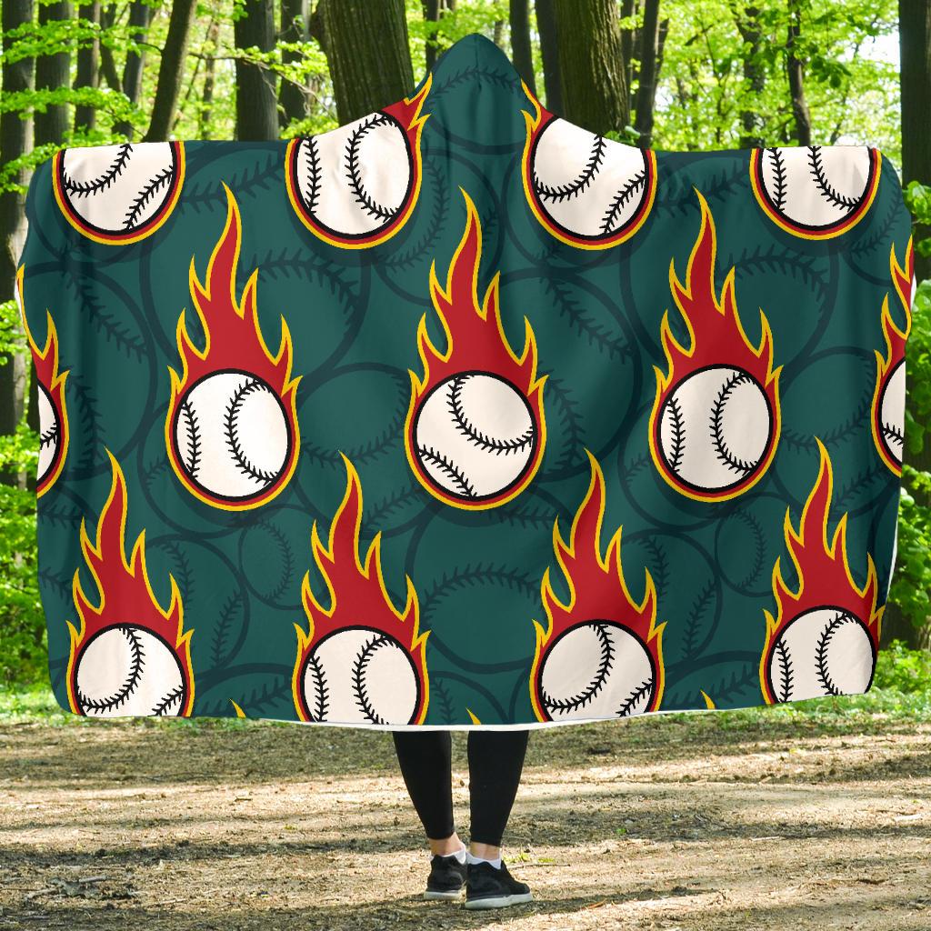Baseball Fire Print Pattern Hooded Blanket-JTAMIGO.COM