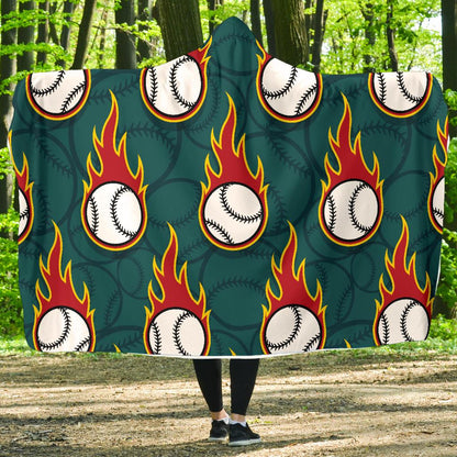 Baseball Fire Print Pattern Hooded Blanket-JTAMIGO.COM