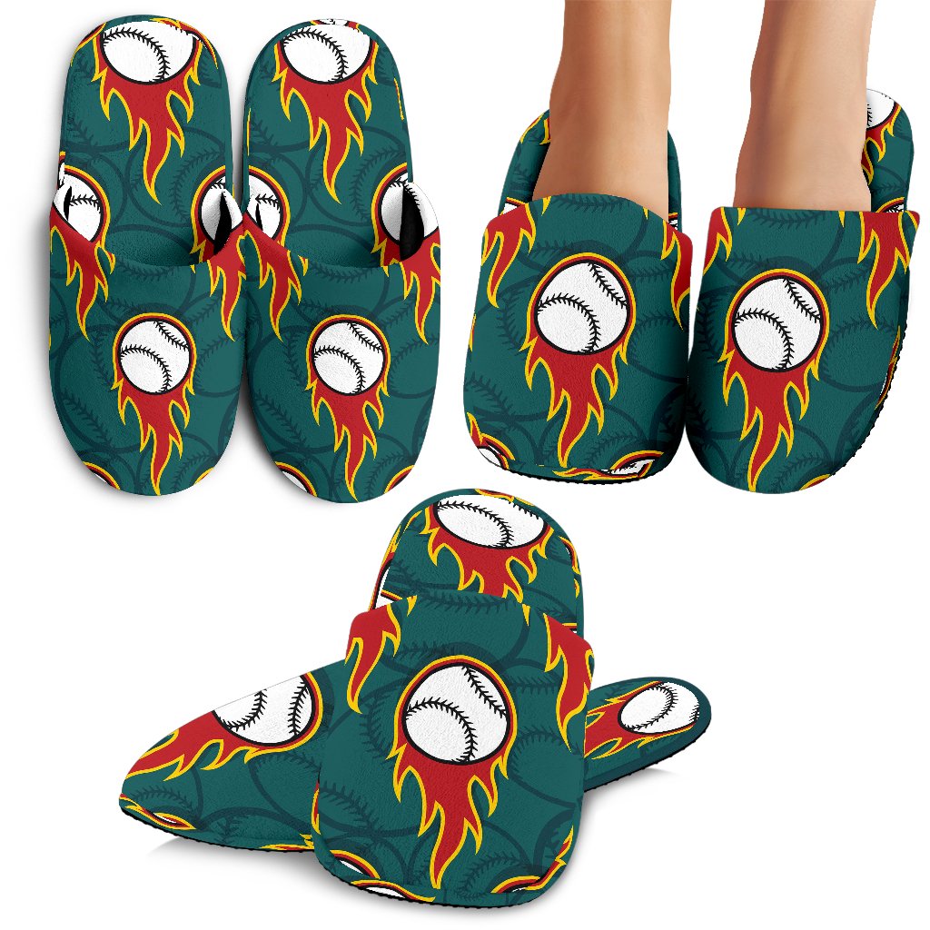 Baseball Fire Print Pattern House Slippers