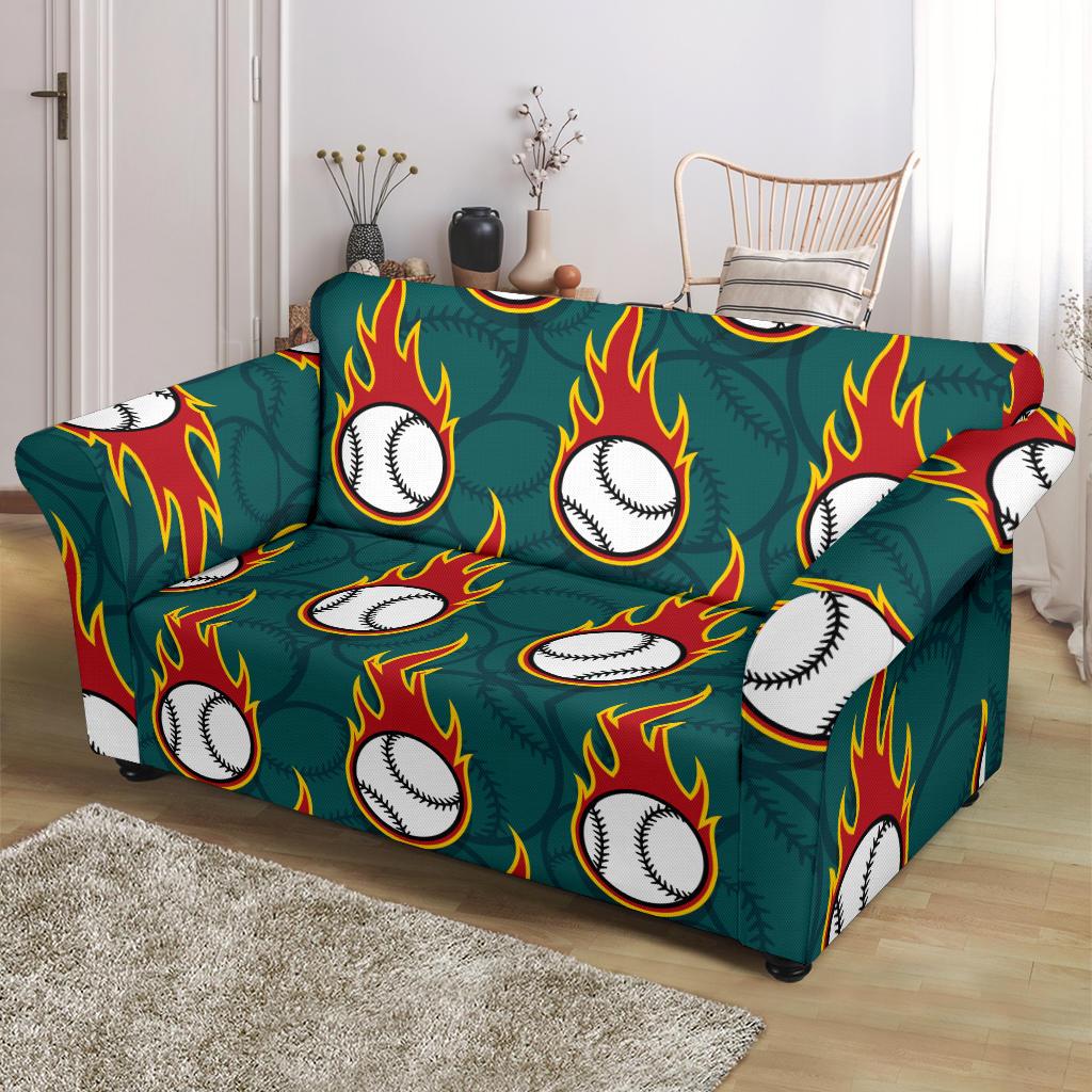 Baseball Fire Print Pattern Loveseat Slipcover-JTAMIGO.COM