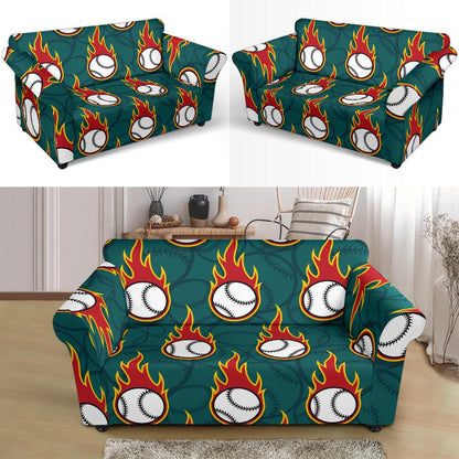 Baseball Fire Print Pattern Loveseat Slipcover-JTAMIGO.COM