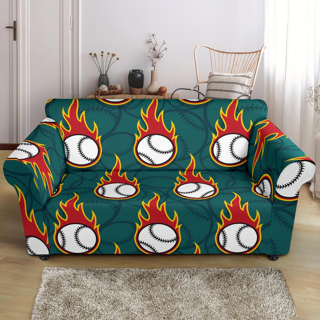 Baseball Fire Print Pattern Loveseat Slipcover-JTAMIGO.COM