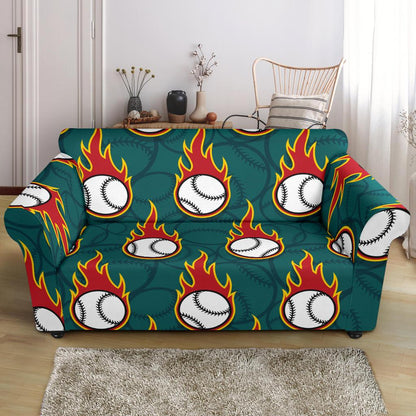 Baseball Fire Print Pattern Loveseat Slipcover-JTAMIGO.COM