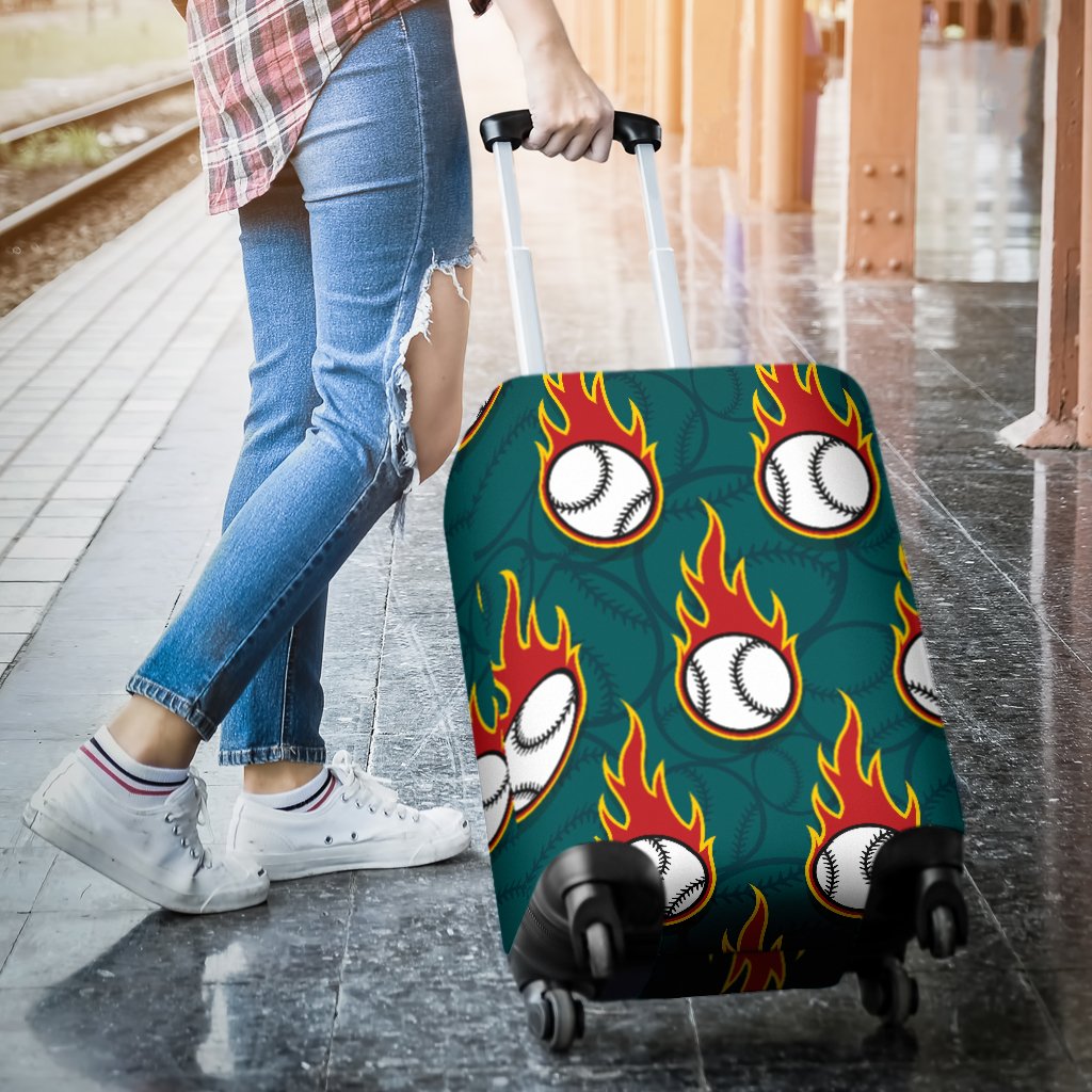 Baseball Fire Print Pattern Luggage Cover Protector