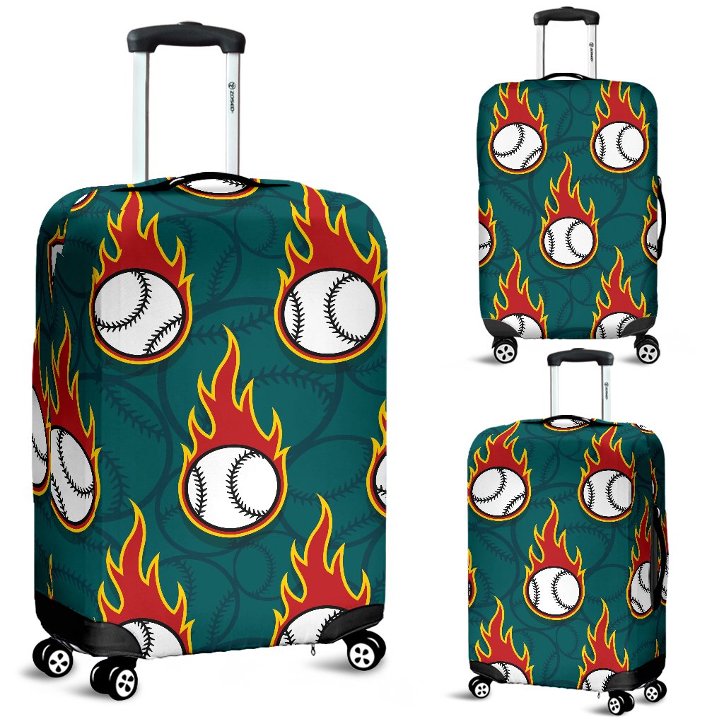 Baseball Fire Print Pattern Luggage Cover Protector