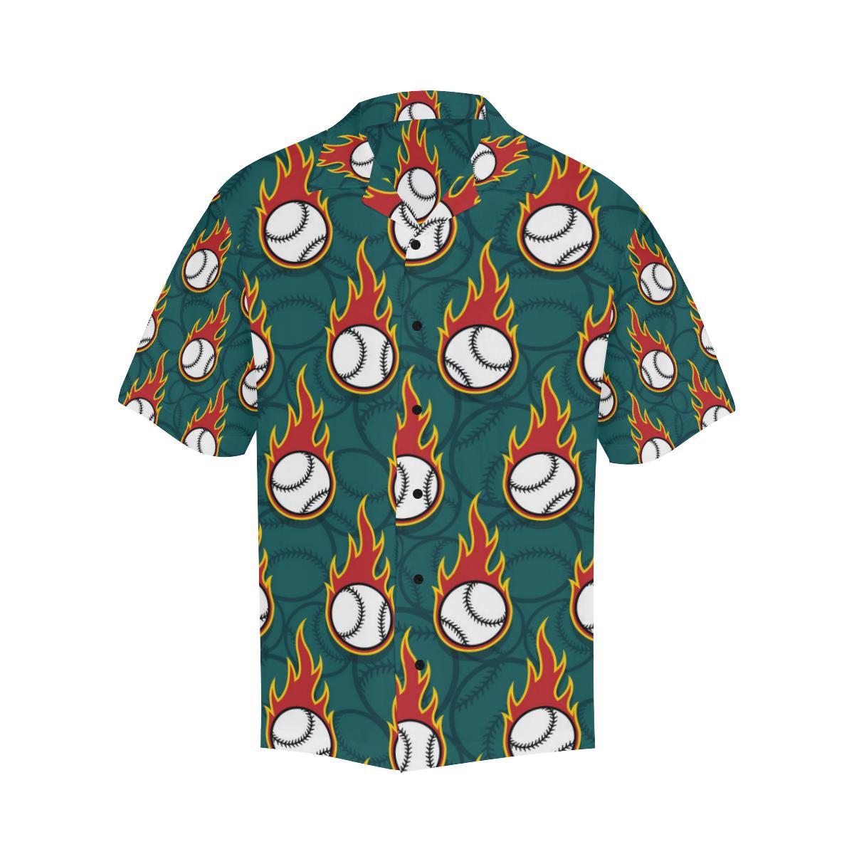 Baseball Fire Print Pattern Men Aloha Hawaiian Shirt