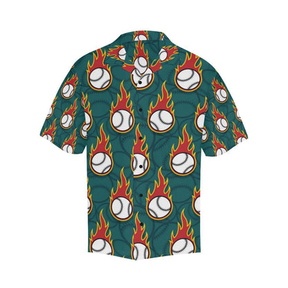 Baseball Fire Print Pattern Men Aloha Hawaiian Shirt