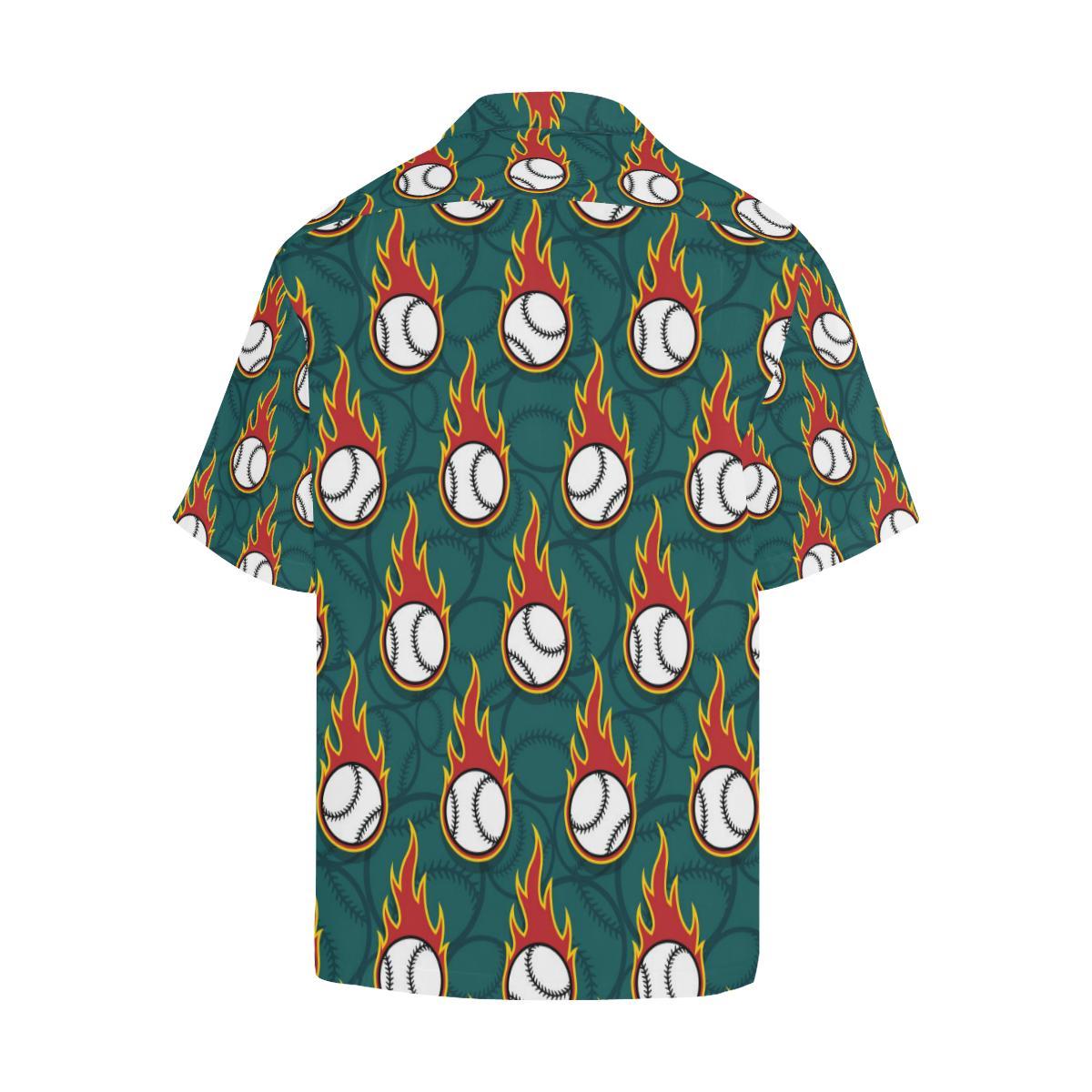 Baseball Fire Print Pattern Men Aloha Hawaiian Shirt