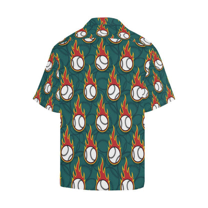 Baseball Fire Print Pattern Men Aloha Hawaiian Shirt