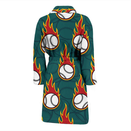 Baseball Fire Print Pattern Men Bath Robe-JTAMIGO.COM