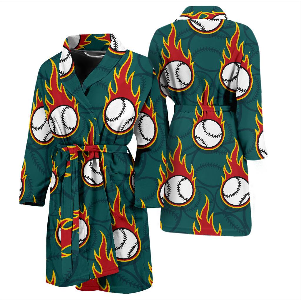 Baseball Fire Print Pattern Men Bath Robe-JTAMIGO.COM