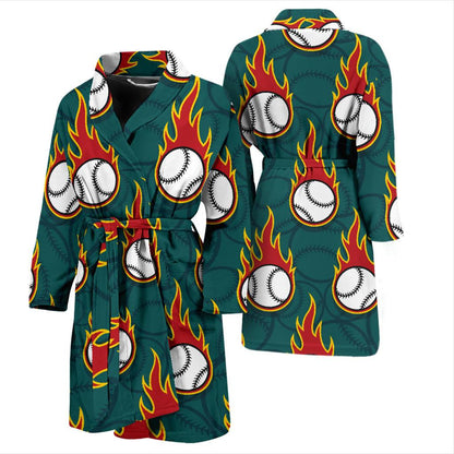 Baseball Fire Print Pattern Men Bath Robe-JTAMIGO.COM