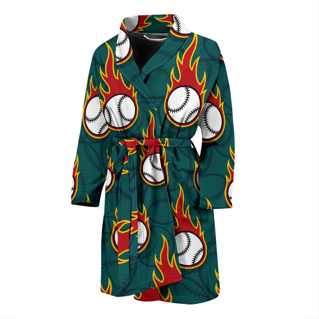 Baseball Fire Print Pattern Men Bath Robe-JTAMIGO.COM