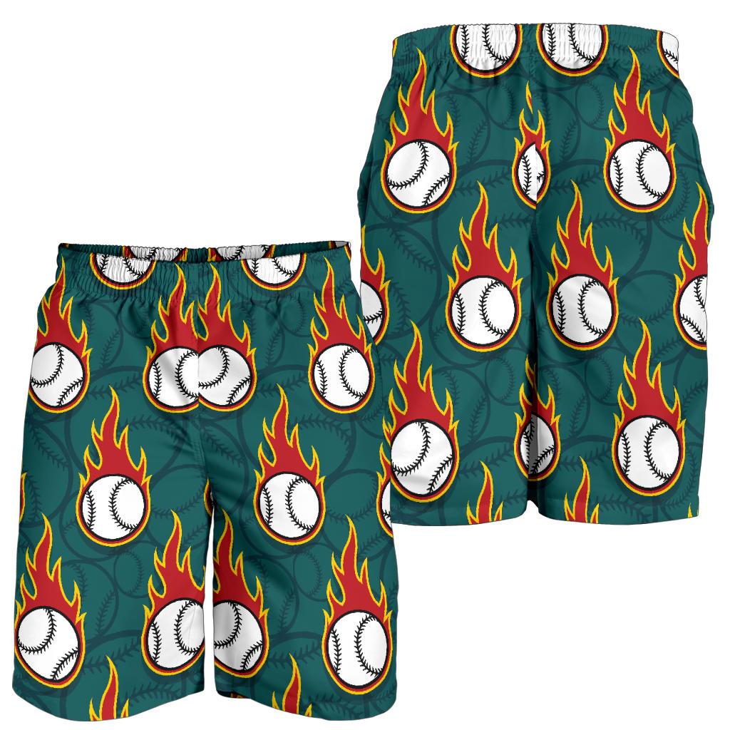 Baseball Fire Print Pattern Mens Shorts-JTAMIGO.COM