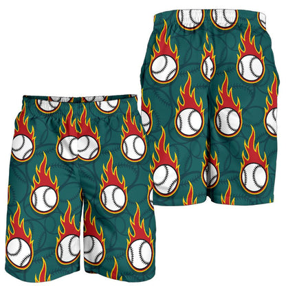 Baseball Fire Print Pattern Mens Shorts-JTAMIGO.COM