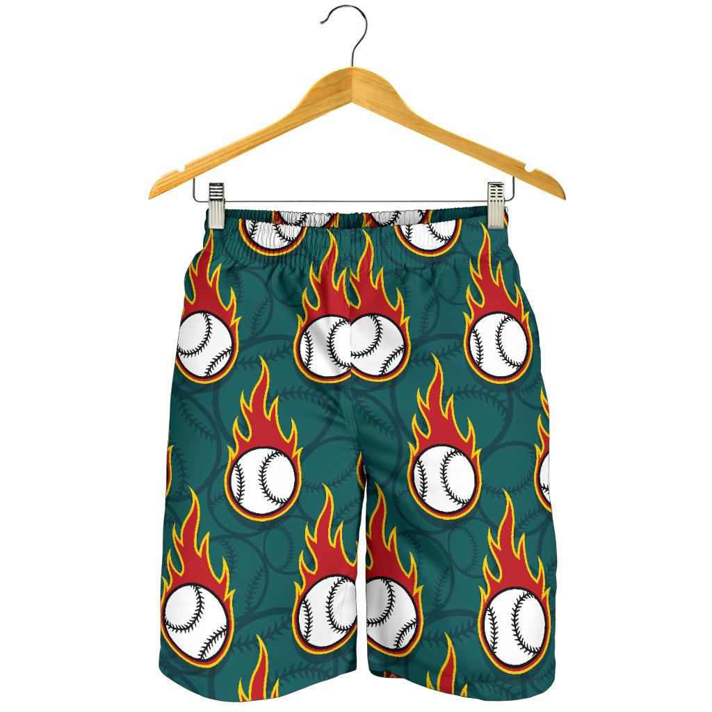Baseball Fire Print Pattern Mens Shorts-JTAMIGO.COM