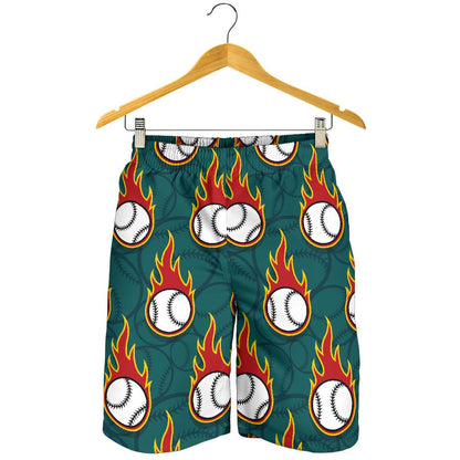 Baseball Fire Print Pattern Mens Shorts-JTAMIGO.COM