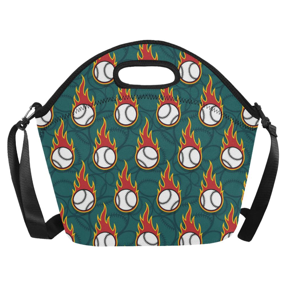 Baseball Fire Print Pattern Neoprene Lunch Bag (Model 1669)(Large)-JTAMIGO.COM