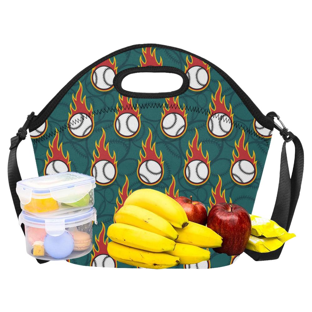 Baseball Fire Print Pattern Neoprene Lunch Bag (Model 1669)(Large)-JTAMIGO.COM