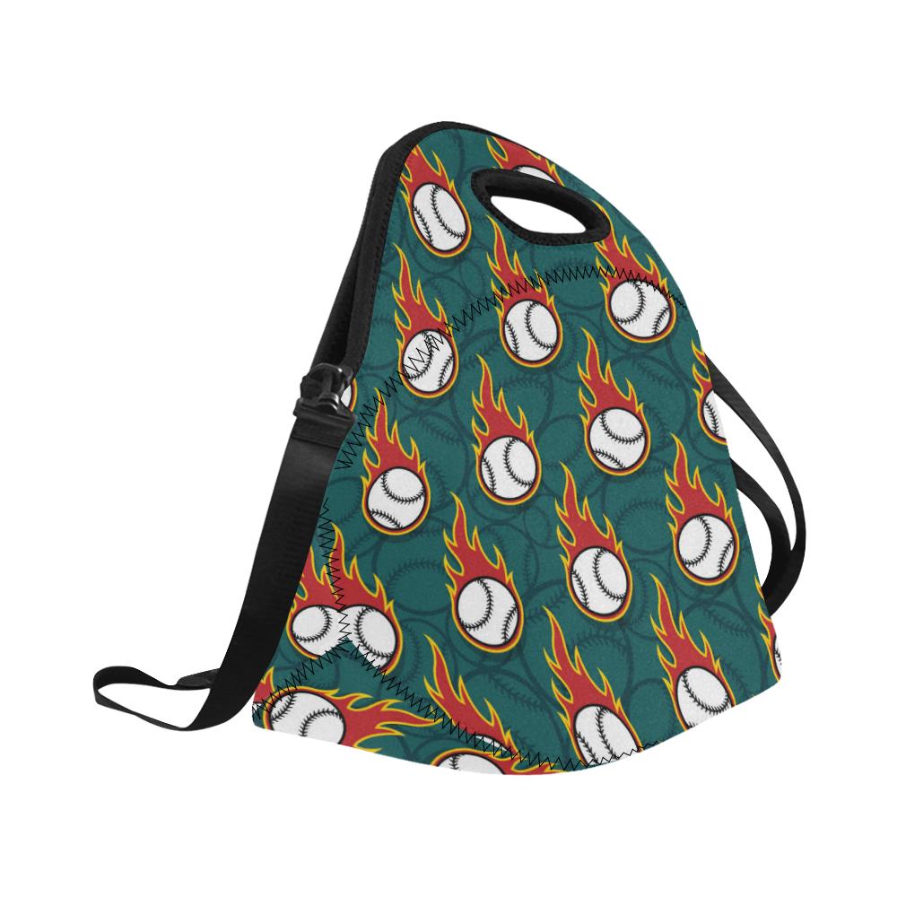 Baseball Fire Print Pattern Neoprene Lunch Bag (Model 1669)(Large)-JTAMIGO.COM