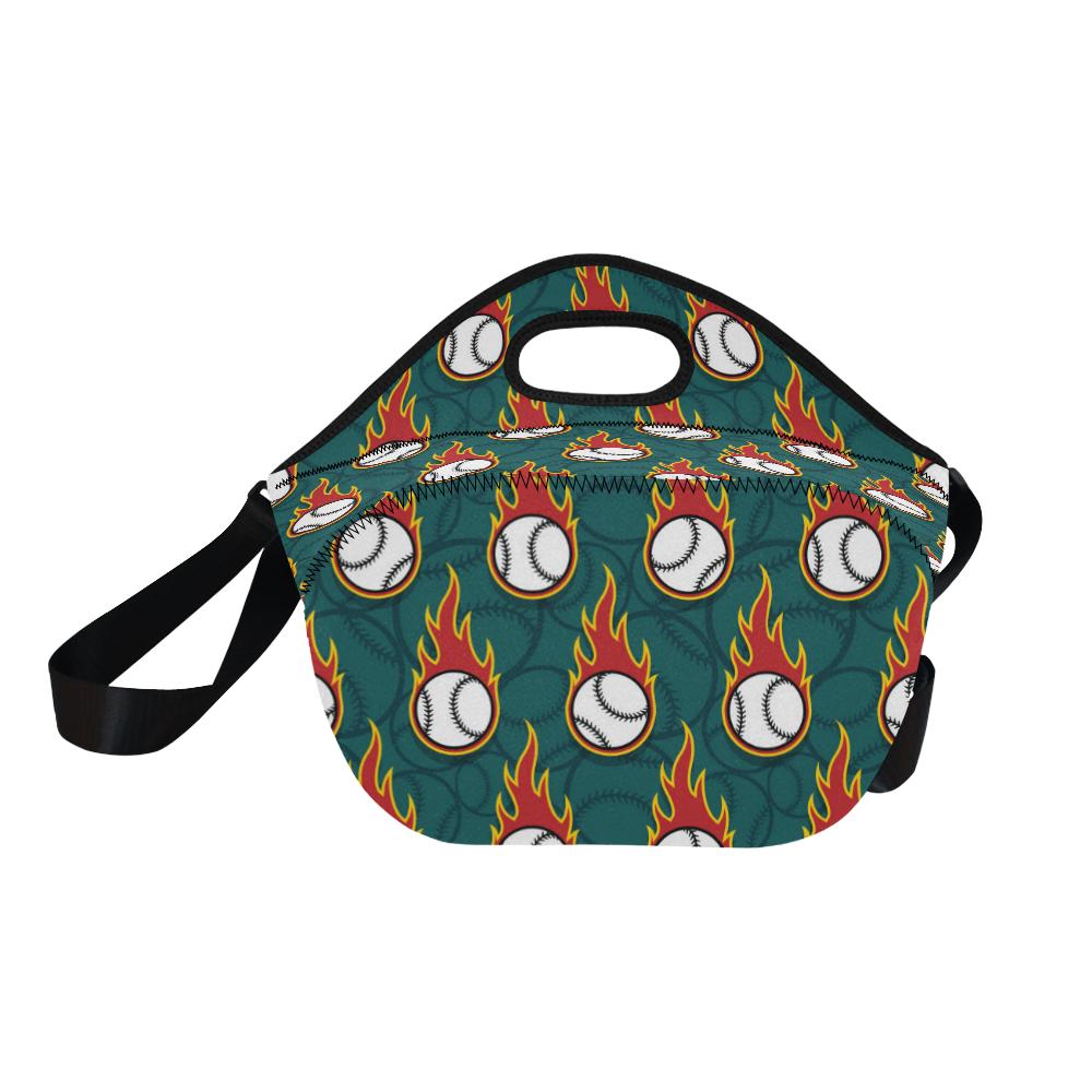 Baseball Fire Print Pattern Neoprene Lunch Bag (Model 1669)(Large)-JTAMIGO.COM