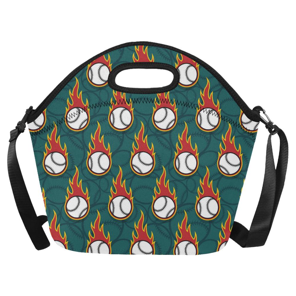 Baseball Fire Print Pattern Neoprene Lunch Bag (Model 1669)(Large)-JTAMIGO.COM
