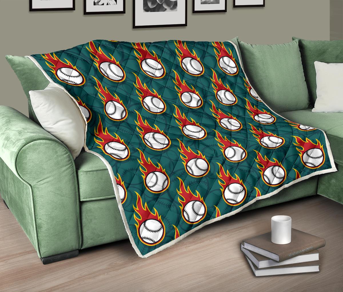 Baseball Fire Print Pattern Premium Quilt-JTAMIGO.COM