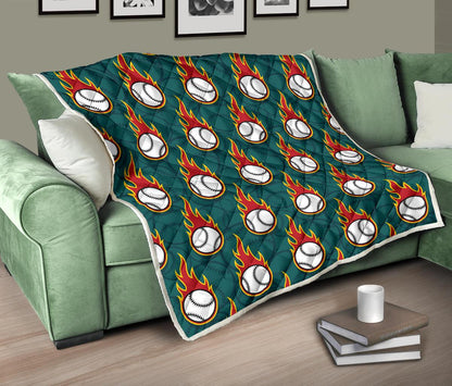 Baseball Fire Print Pattern Premium Quilt-JTAMIGO.COM