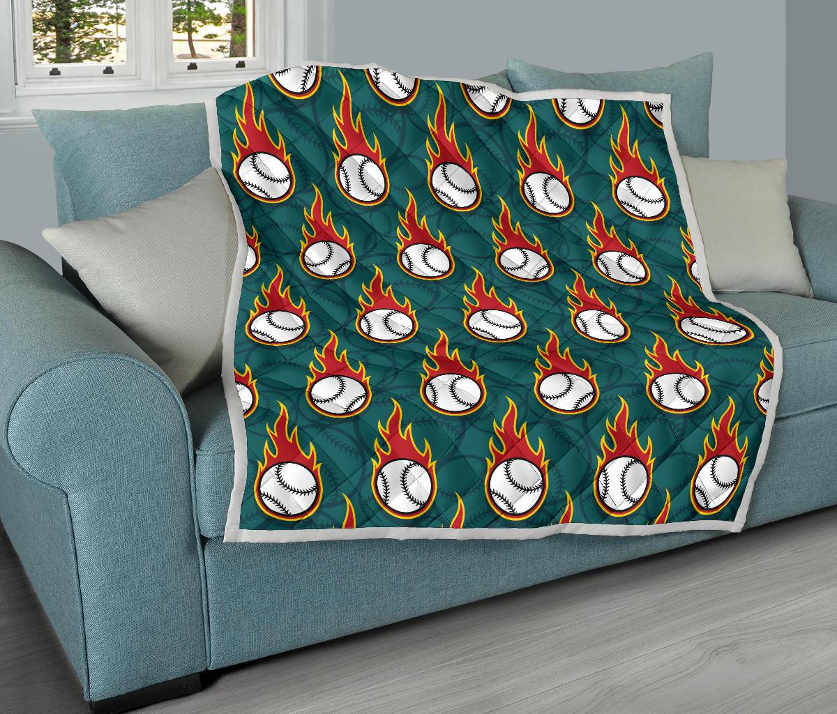 Baseball Fire Print Pattern Premium Quilt-JTAMIGO.COM