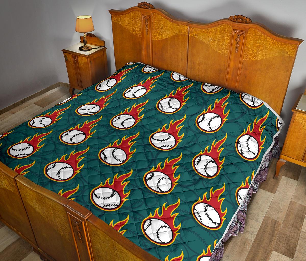 Baseball Fire Print Pattern Premium Quilt-JTAMIGO.COM