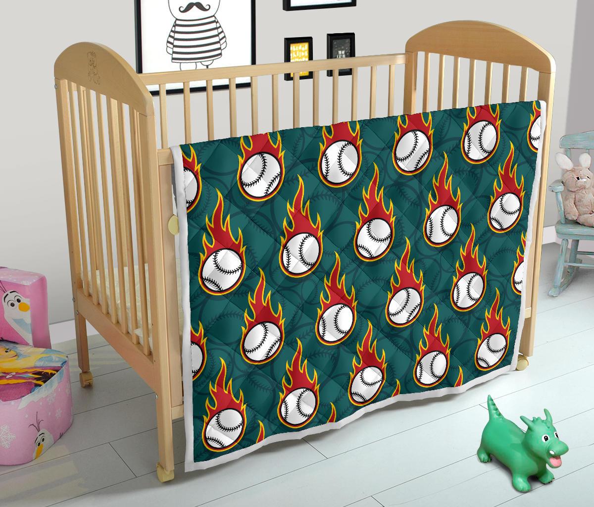 Baseball Fire Print Pattern Premium Quilt-JTAMIGO.COM