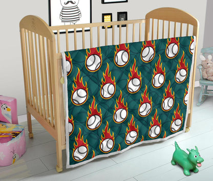 Baseball Fire Print Pattern Premium Quilt-JTAMIGO.COM