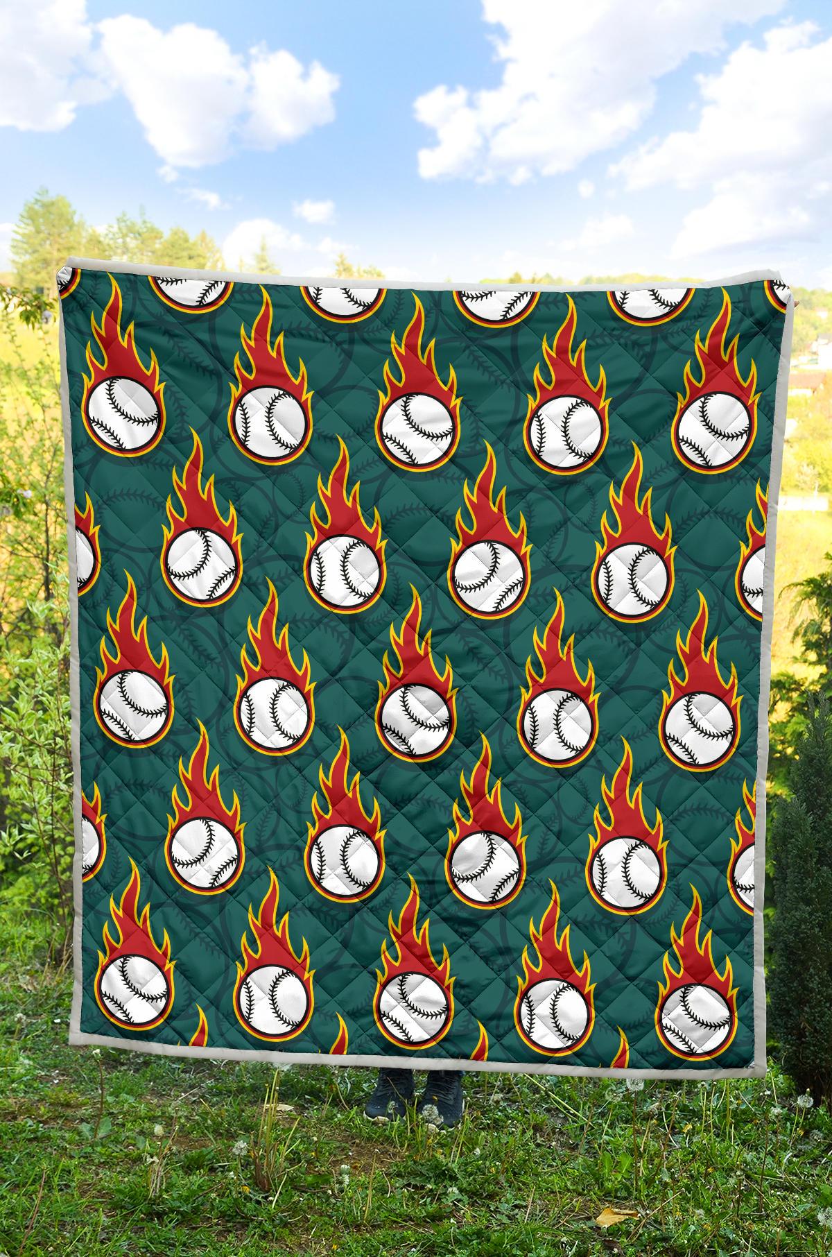 Baseball Fire Print Pattern Premium Quilt-JTAMIGO.COM