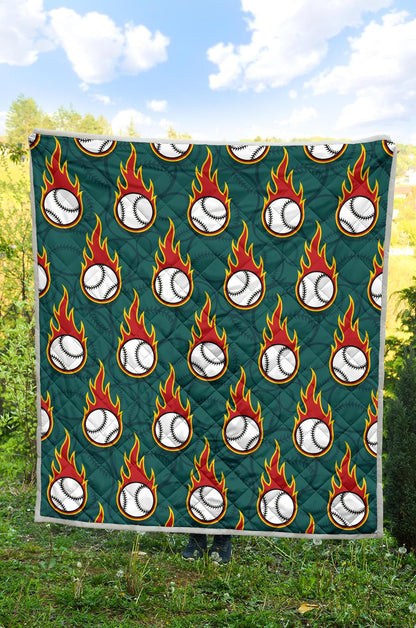 Baseball Fire Print Pattern Premium Quilt-JTAMIGO.COM