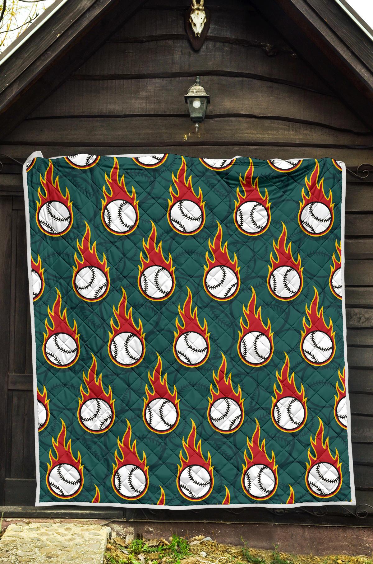 Baseball Fire Print Pattern Premium Quilt-JTAMIGO.COM