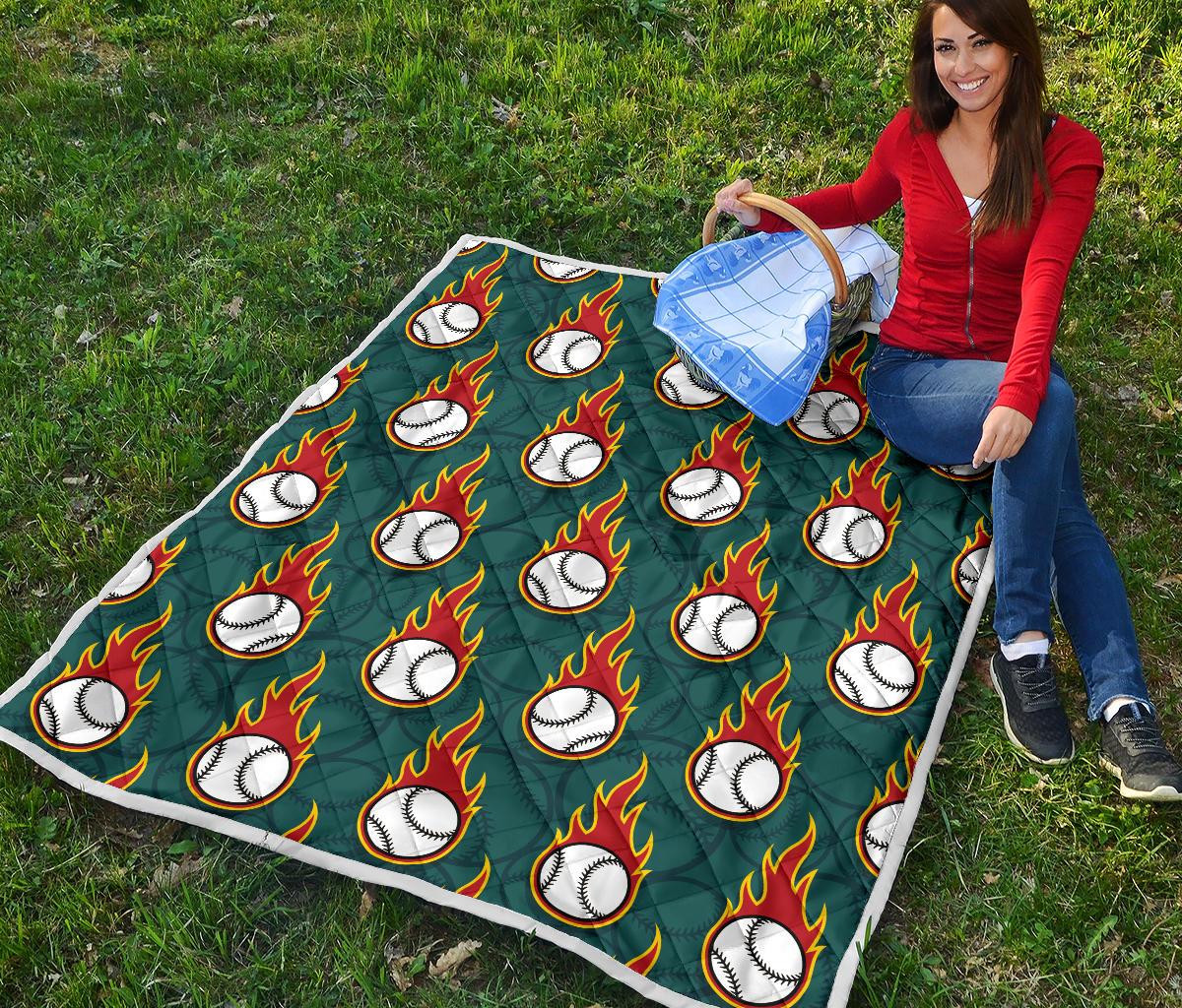 Baseball Fire Print Pattern Premium Quilt-JTAMIGO.COM