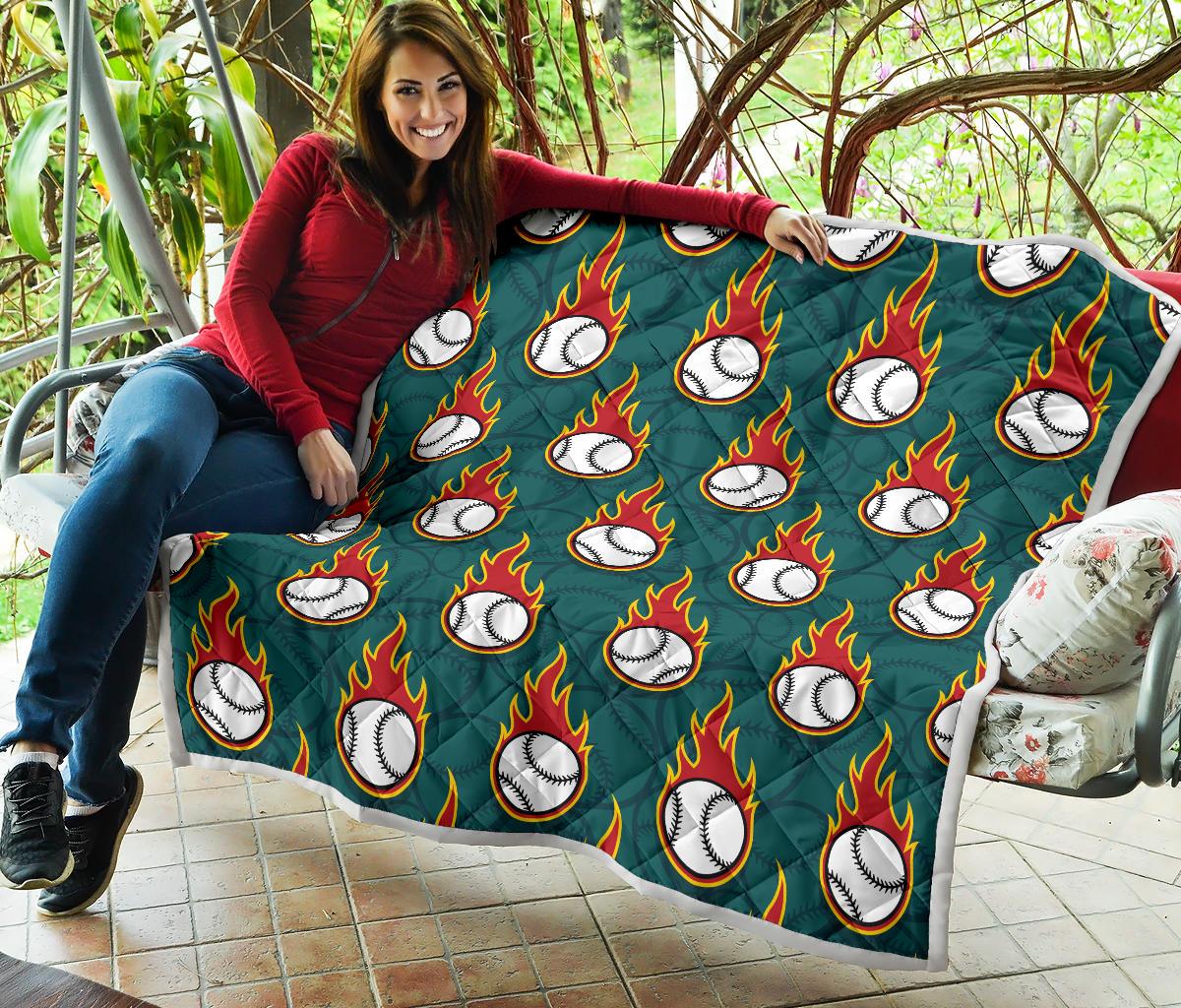 Baseball Fire Print Pattern Premium Quilt-JTAMIGO.COM