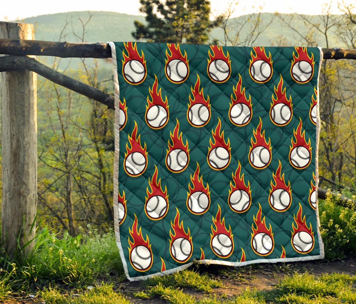 Baseball Fire Print Pattern Premium Quilt-JTAMIGO.COM