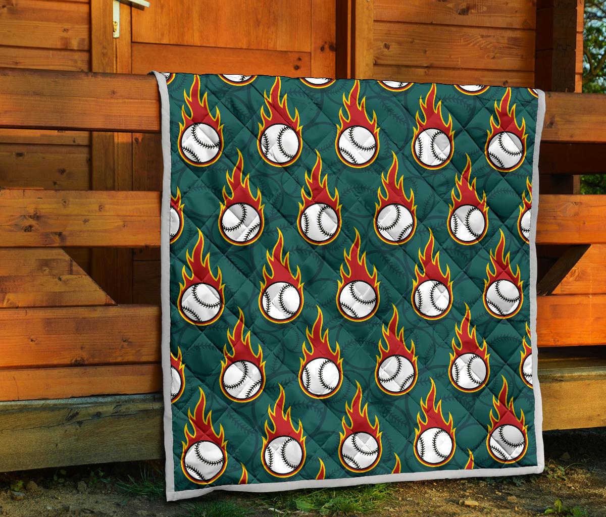 Baseball Fire Print Pattern Premium Quilt-JTAMIGO.COM