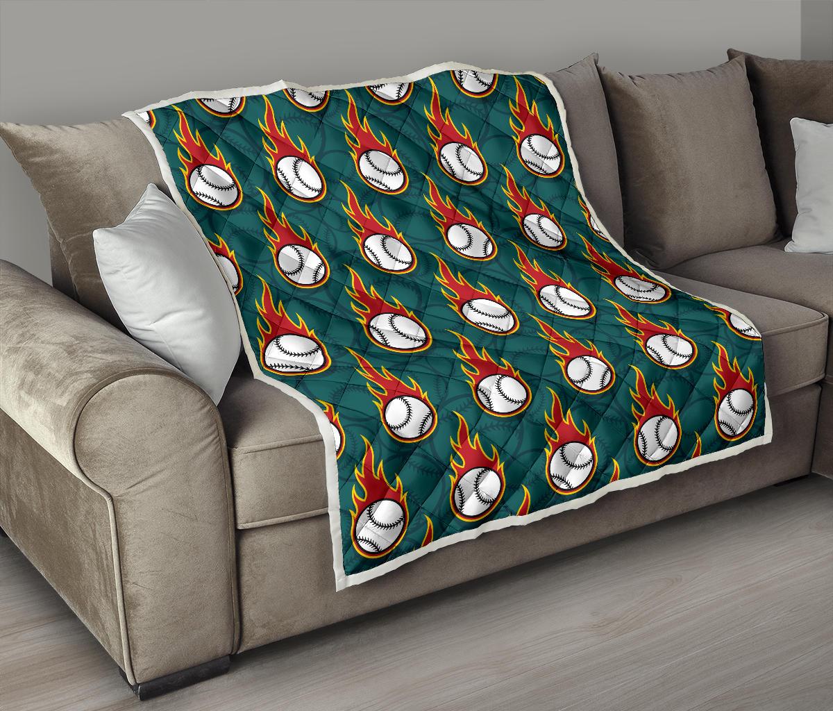 Baseball Fire Print Pattern Premium Quilt-JTAMIGO.COM