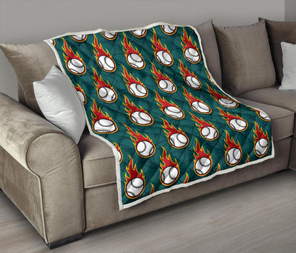 Baseball Fire Print Pattern Premium Quilt-JTAMIGO.COM