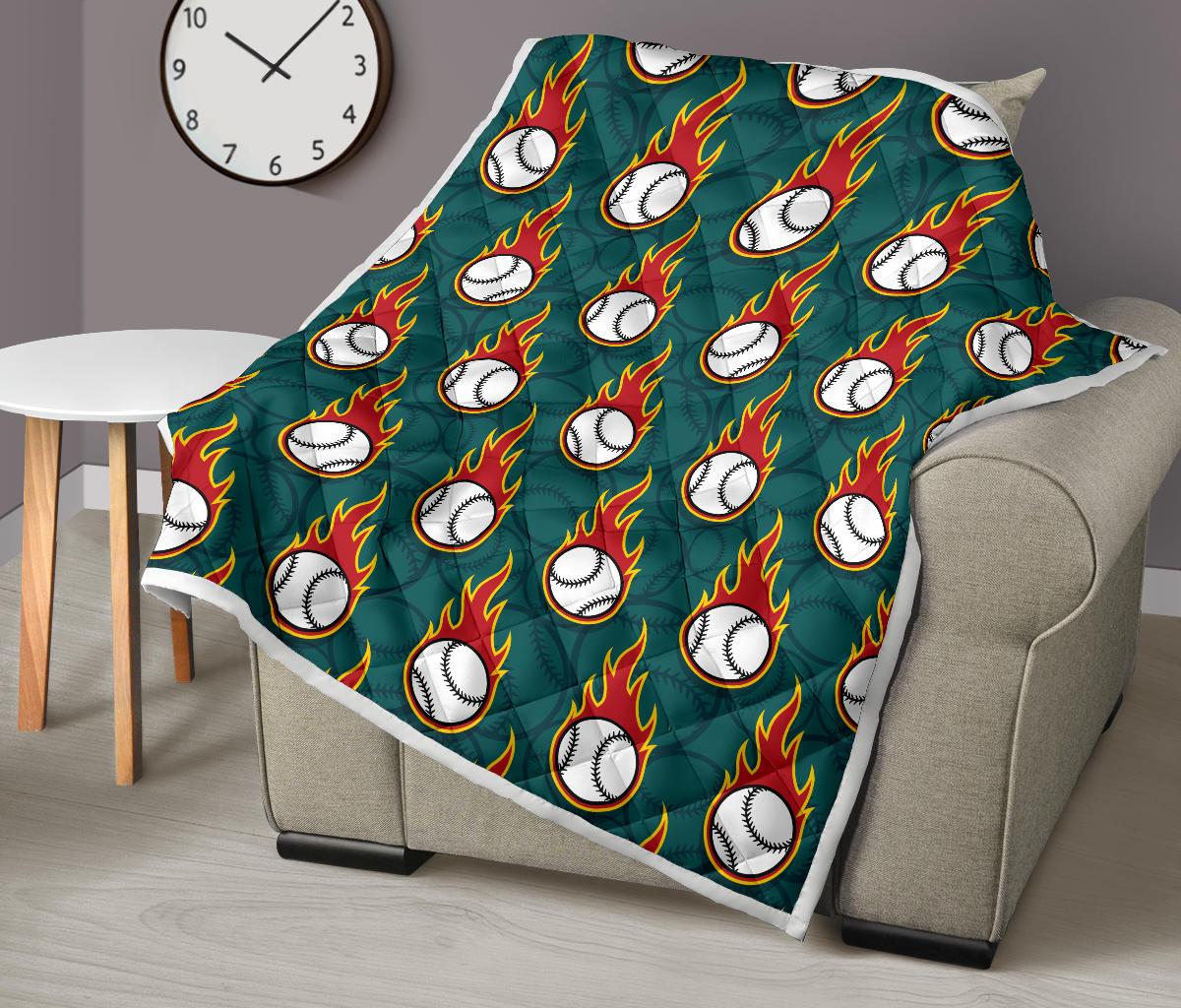 Baseball Fire Print Pattern Premium Quilt-JTAMIGO.COM