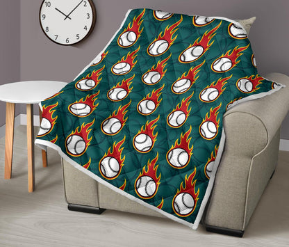 Baseball Fire Print Pattern Premium Quilt-JTAMIGO.COM