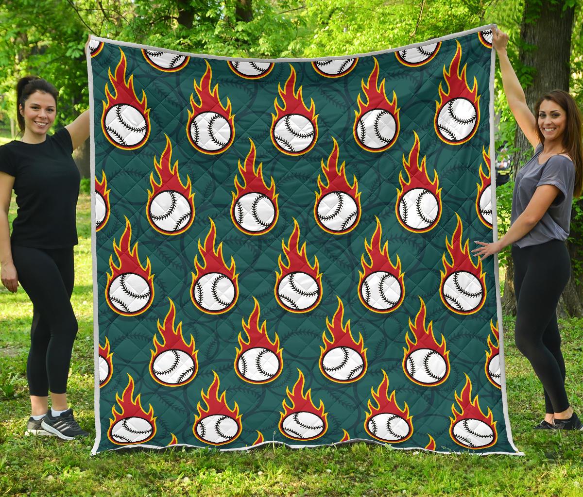 Baseball Fire Print Pattern Premium Quilt-JTAMIGO.COM