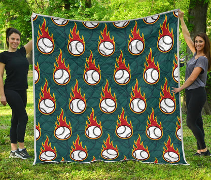Baseball Fire Print Pattern Premium Quilt-JTAMIGO.COM